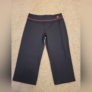 Ladies Adidas Black Crop Leggings with Pink Trim
